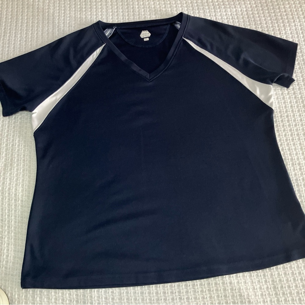 Bolle Tech Women Active T-shirt Navy White Stripes XL Short Sleeve V Neck
